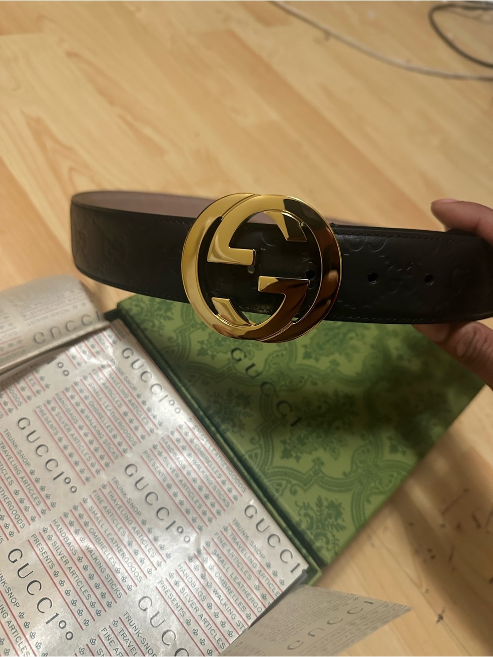 Gucci Black Leather Belt with Gold Double G Buckle